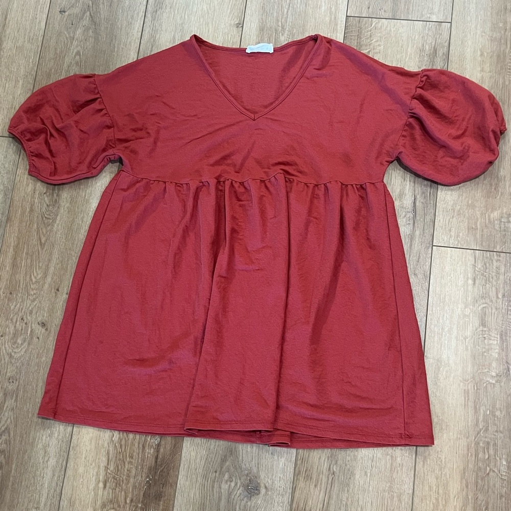 Dress Up Deep Red / Maroon Puff Sleeve Dress Medium